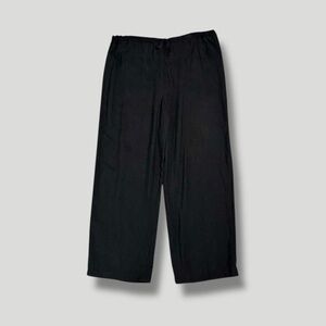 Vintage 90s Clio 100% silk black straight leg pants PL drawstring belt waist